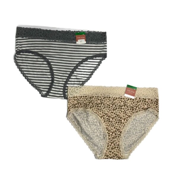 State of Day Panties Bundle 2 Pack Large Lace Waist Heather Stripe & Leopard L - Picture 2 of 4